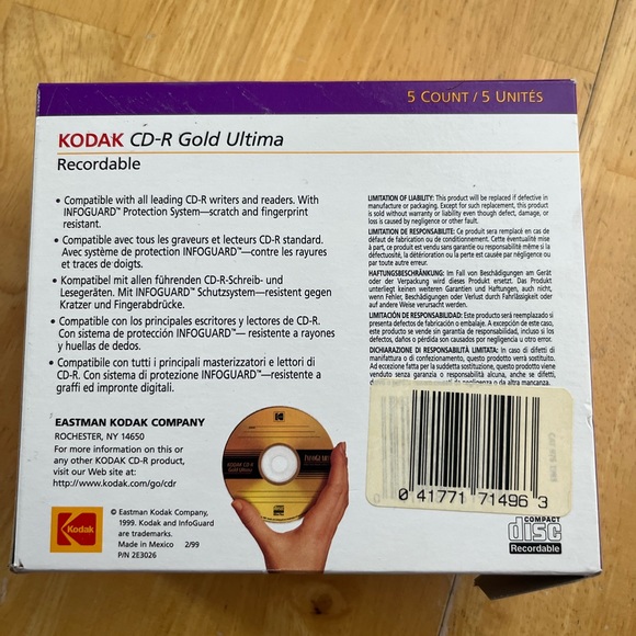 5 Pack of Kodak CD-R Gold Ultima 650MB/74min Recordable Discs with cases - Picture 2 of 4